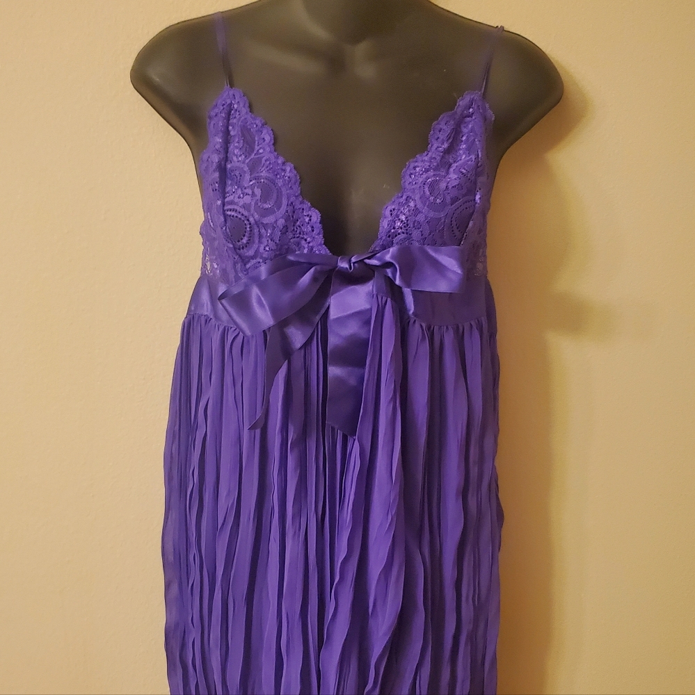 Victoria's Secret Purple Pleated Silk Baby Doll Size L